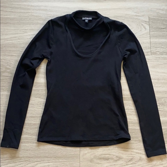Express Tops - Express Black Choker Neck Long Sleeved Top